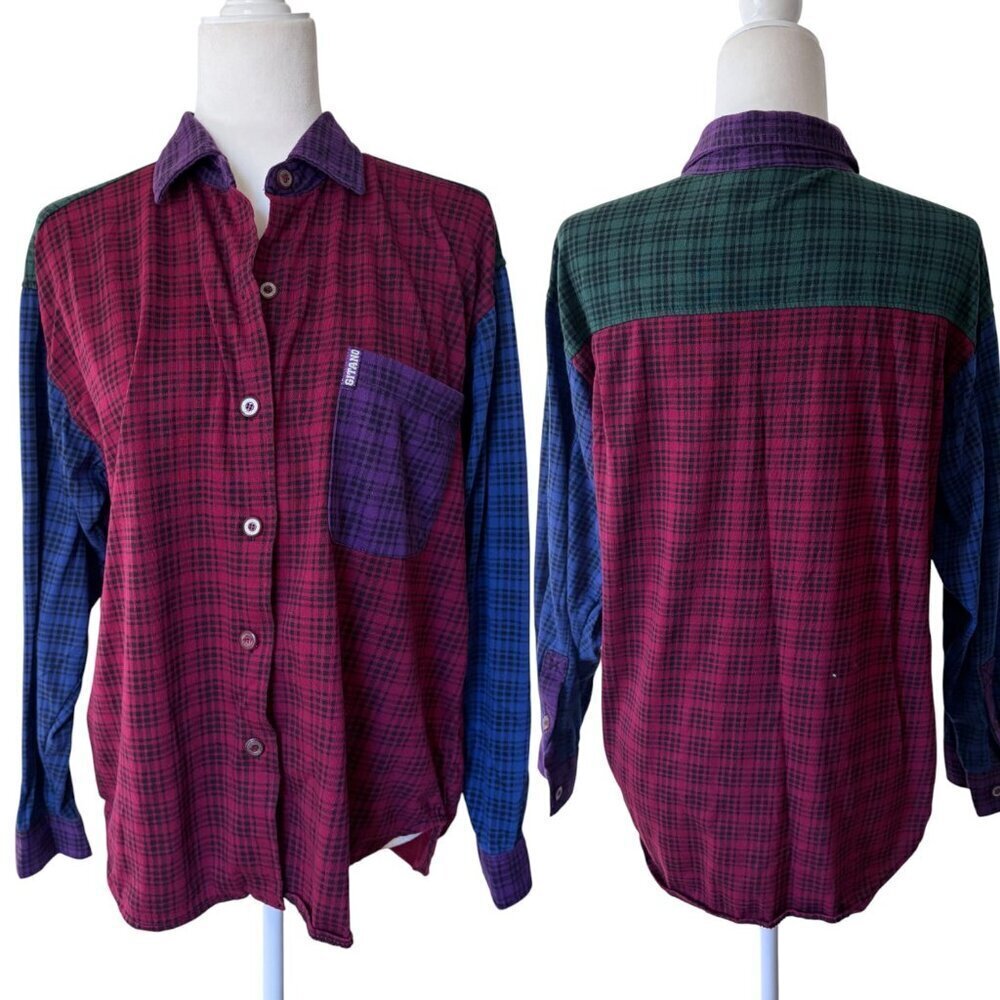 Vintage Gitano Patchwork Grunge Cotton Flannel Flannel Shirt Large